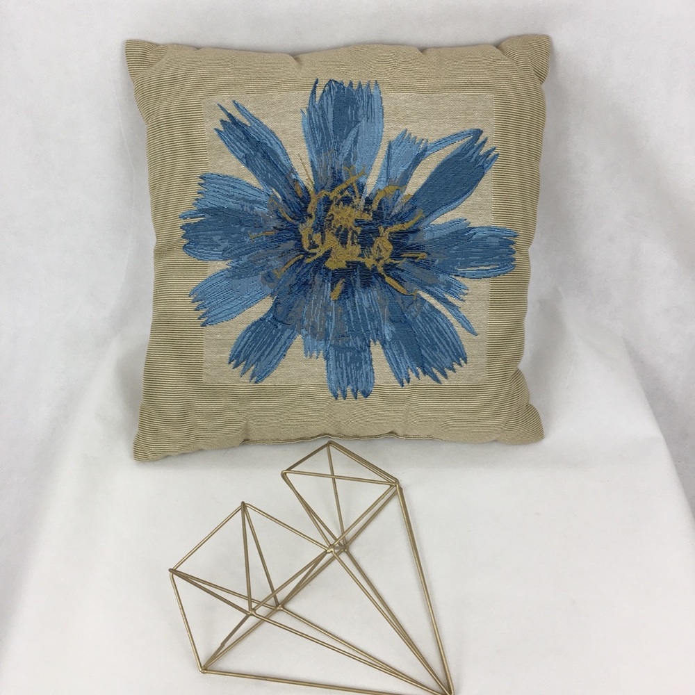 Blue Clematis Embroidered Accent Pillow